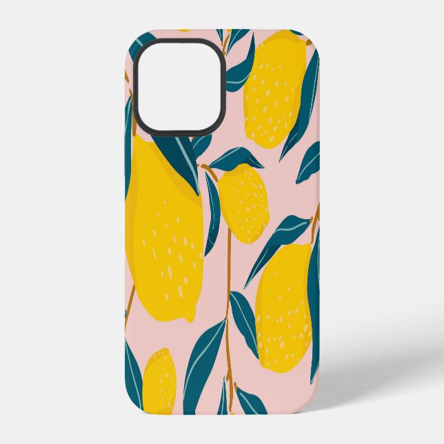 Graphic illustrated lemons: pink seamless pattern iPhone case (Back)