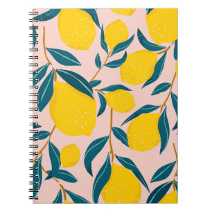 Graphic illustrated lemons: pink seamless pattern notebook