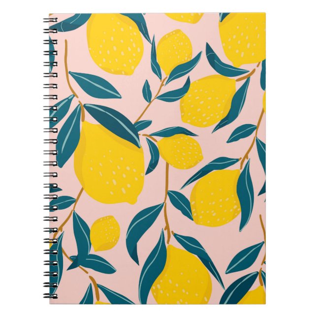 Graphic illustrated lemons: pink seamless pattern notebook (Front)
