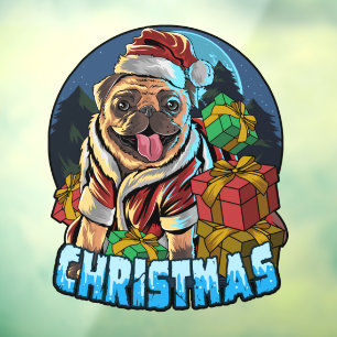 Graphic Illustration Christmas Pug Window Cling