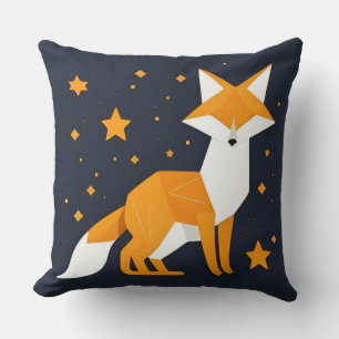 Graphic Illustration of a Fox in Geometric Style Cushion