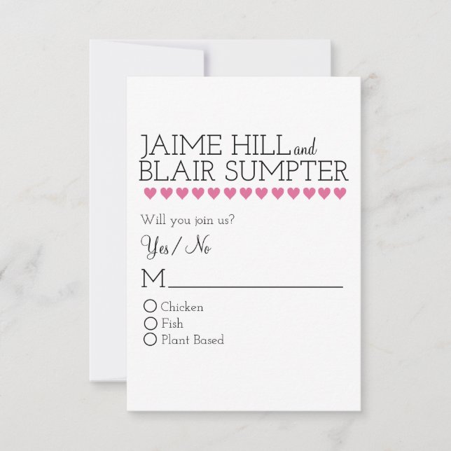 Graphic Interplay Wedding Response Card Pink Heart (Front)