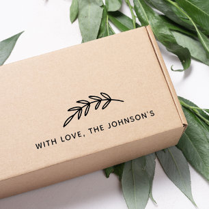 Graphic Leaves Branch With Love Family Name Rubber Stamp