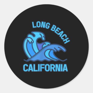 Graphic Long Beach California Pocket Wave Souvenir Classic Round Sticker