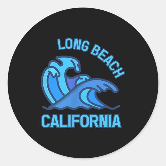 Graphic Long Beach California Pocket Wave Souvenir Classic Round Sticker (Front)