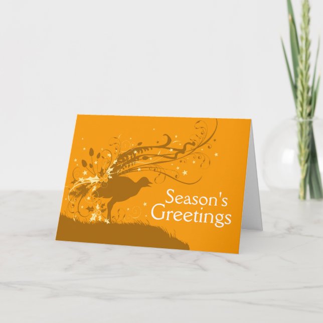 Graphic lyrebird golden hue Christmas card (Front)