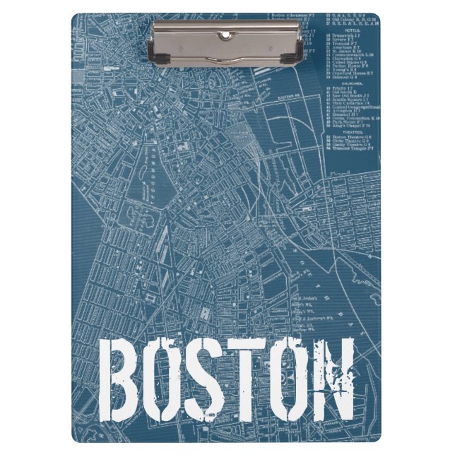 Graphic Map of Boston Clipboard (Front)