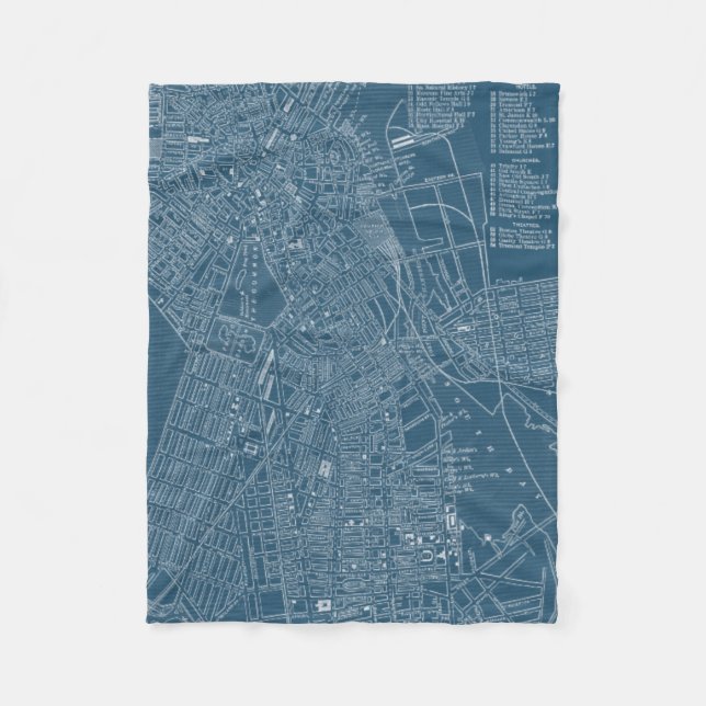 Graphic Map of Boston Fleece Blanket (Front)