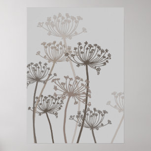 Graphic modern flower chervil grey poster print