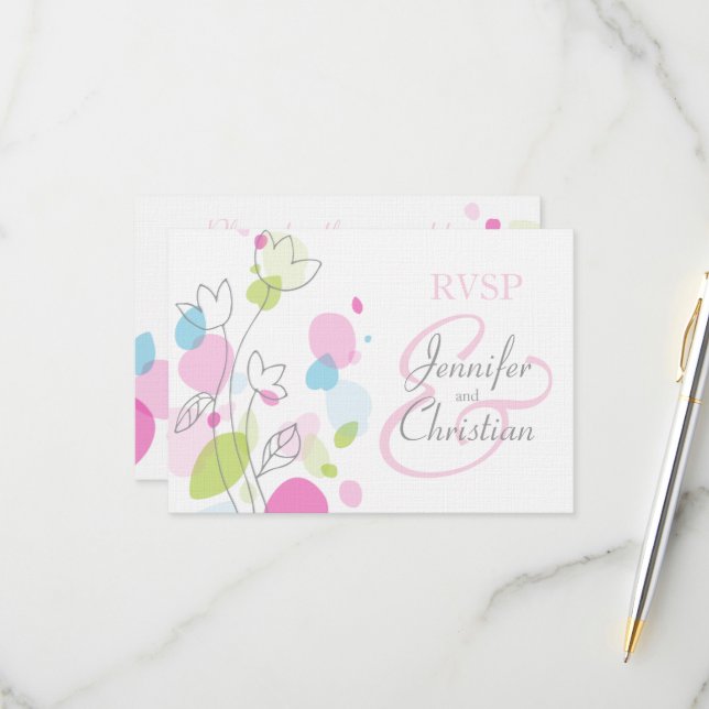 Graphic modern flower petals formal wedding RSVP Card (Front/Back In Situ)