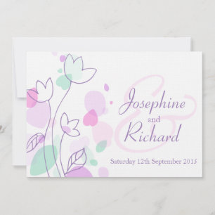 Graphic modern flower petals purple wedding invite