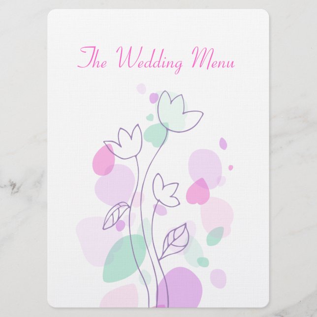 Graphic modern flower petals wedding dinner menu (Front)
