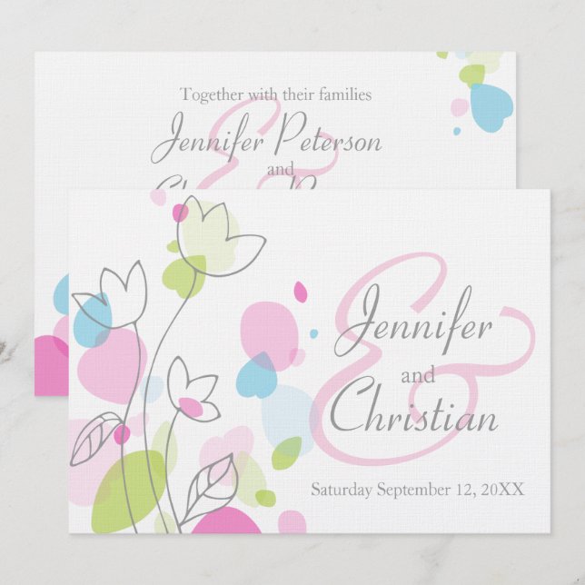 Graphic modern flower petals wedding invite (Front/Back)