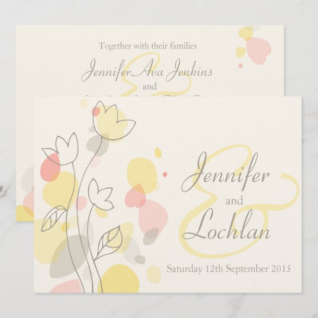 Graphic modern flower petals wedding invites (Front/Back)