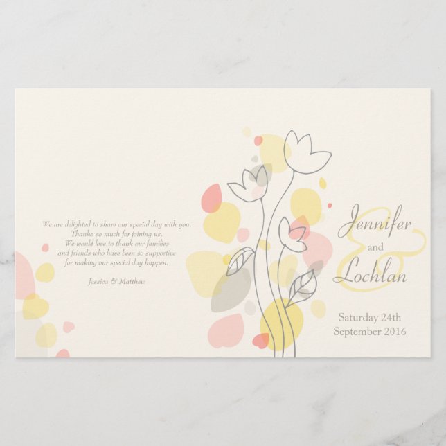 Graphic modern flower petals Wedding Programme (Front)