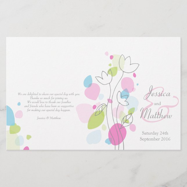 Graphic modern flower petals Wedding Programme (Front)
