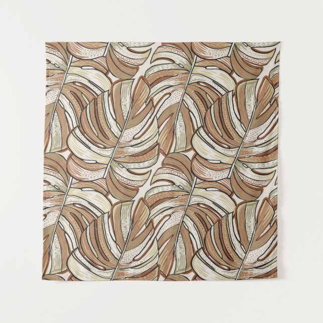 Graphic Monstera Leaves Tropical Design Tapestry (Front)