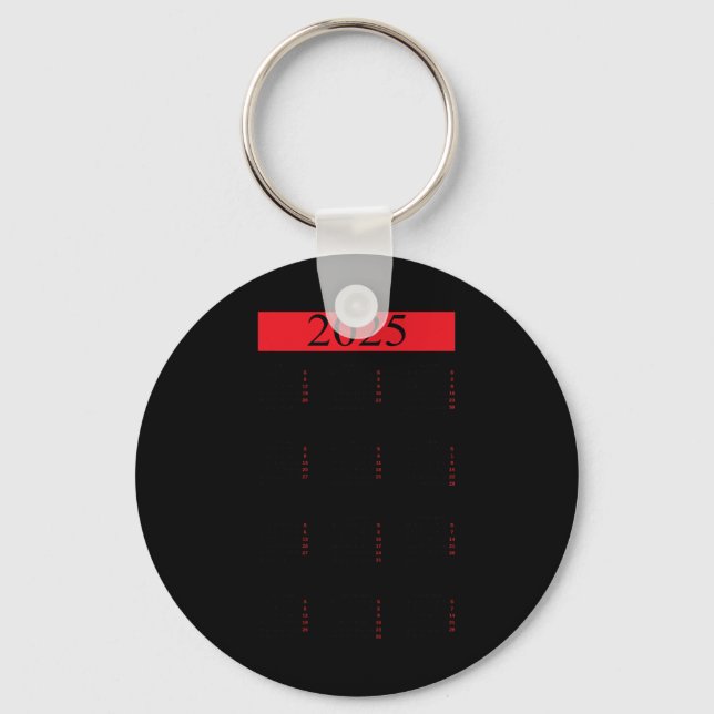 Graphic New Year 2025 Calendar With Holidays In Re Key Ring (Front)