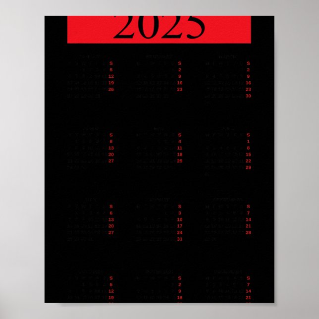 Graphic New Year 2025 Calendar With Holidays In Re Poster (Front)