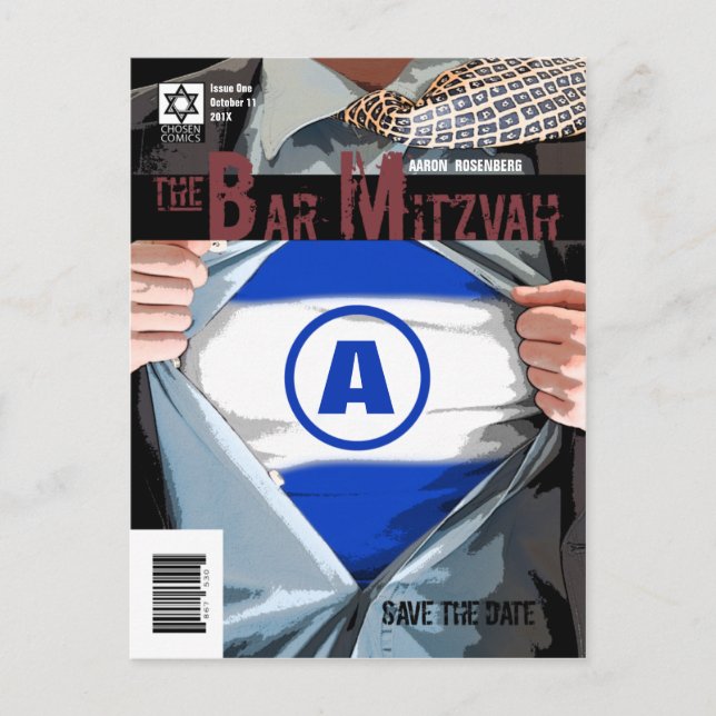 Graphic Novel Bar Mitzvah Save the Date Postcard (Front)