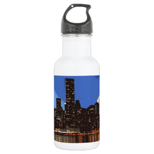 Graphic of the skyline of New York at night 532 Ml Water Bottle
