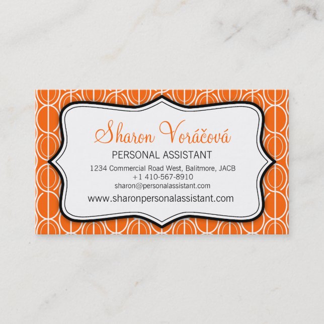 Graphic ovals orange, black & white business card (Front)