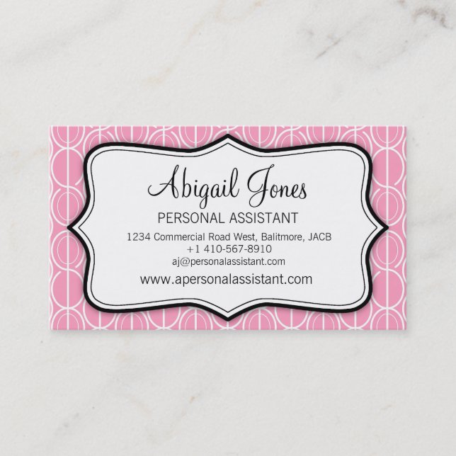 Graphic ovals pink, black & white business card (Front)