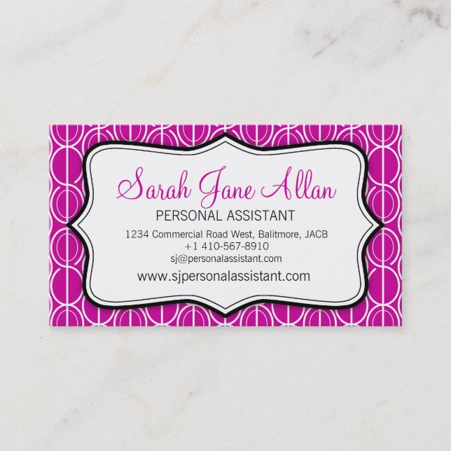 Graphic ovals pink, black & white business card (Front)