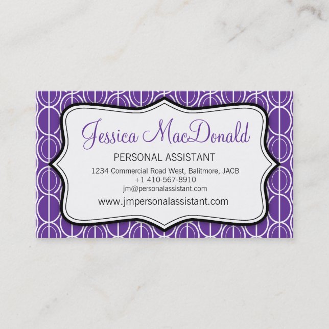 Graphic ovals purple, black & white business card (Front)