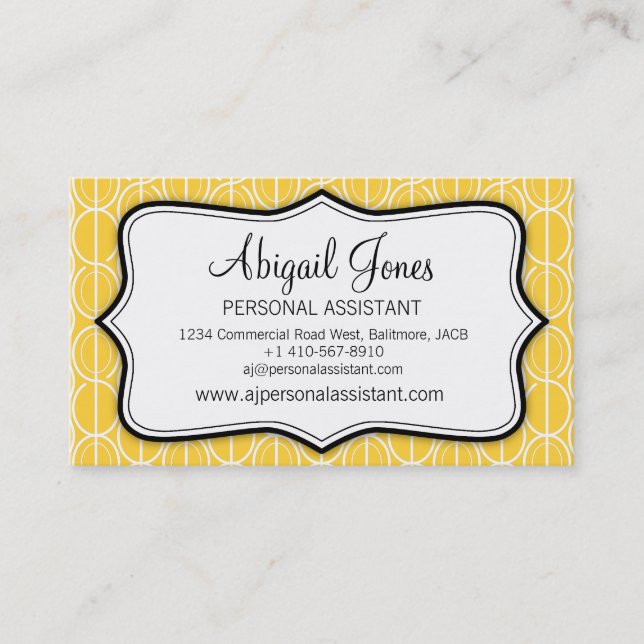 Graphic ovals yellow, black & white business card (Front)