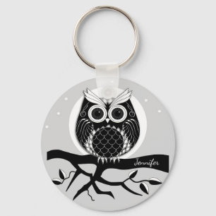 Graphic owl with elegant patterns and Name Key Ring