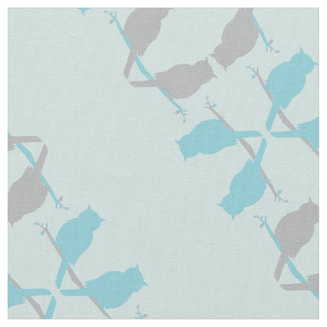 graphic owls outline repeat teal grey pattern fabric (Close Up)
