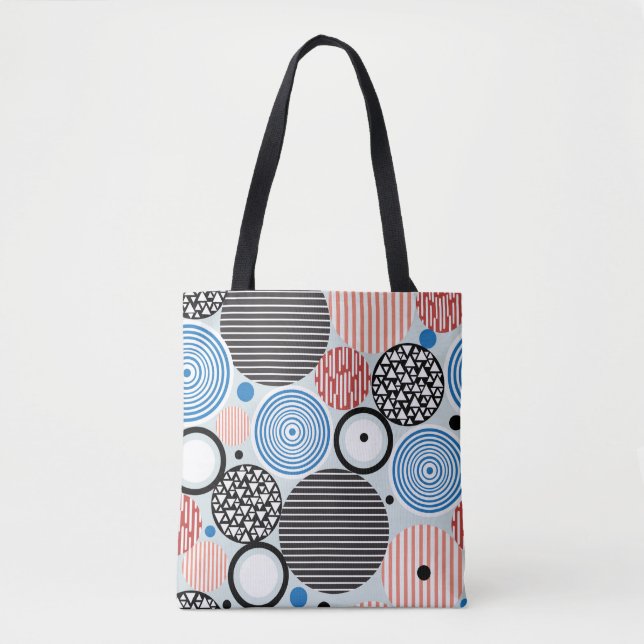 graphic pattern of multicolored circles of differe tote bag (Front)
