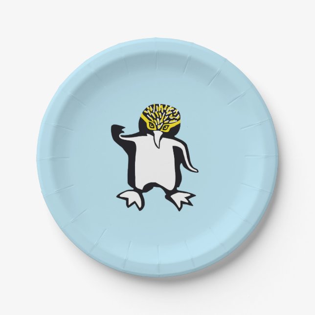 Graphic - PENGUIN - Animal lover - Blue Paper Plate (Front)