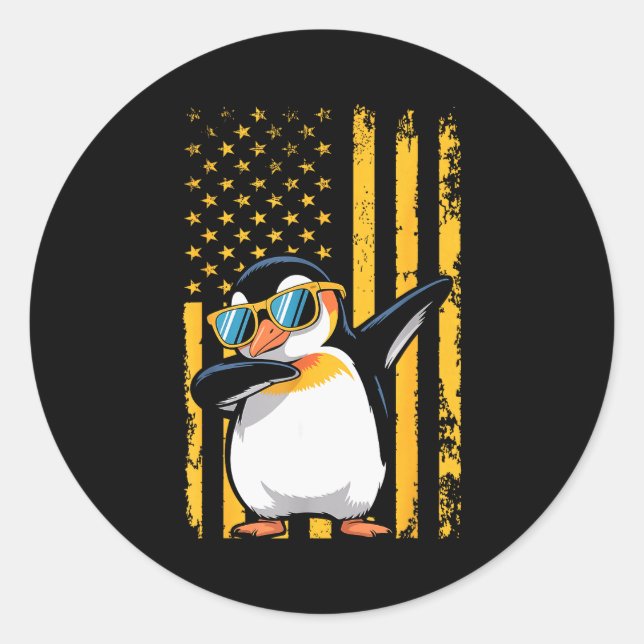 Graphic Penguin Retro American Flag Funny Penguin  Classic Round Sticker (Front)