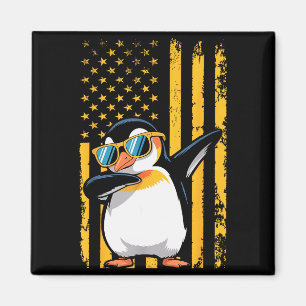 Graphic Penguin Retro American Flag Funny Penguin Magnet