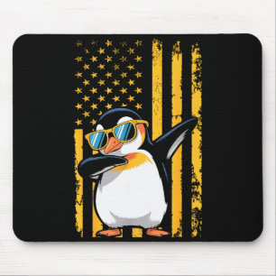 Graphic Penguin Retro American Flag Funny Penguin  Mouse Mat