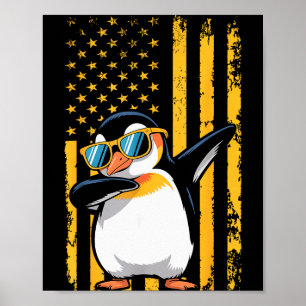 Graphic Penguin Retro American Flag Funny Penguin Poster