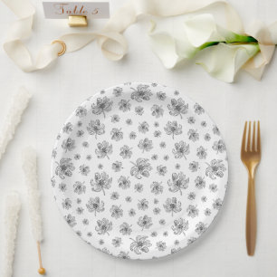Graphic peonies. paper plate