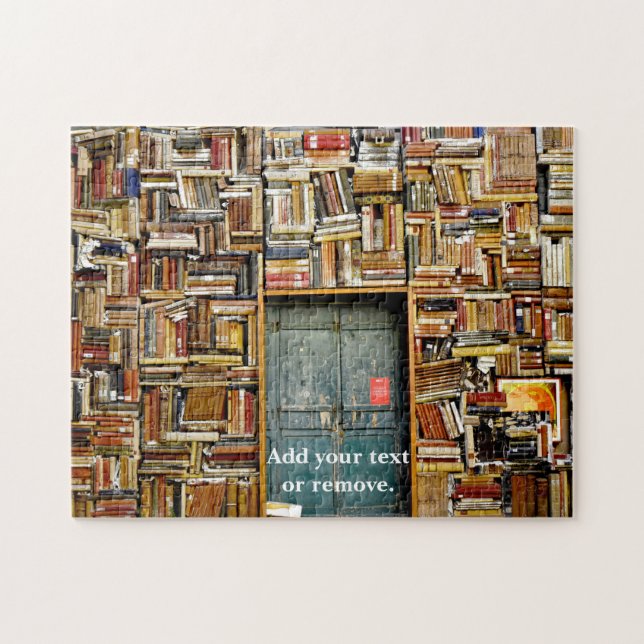 Graphic photograph: Wall of books in a library, Jigsaw Puzzle (Horizontal)