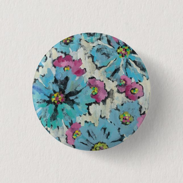 Graphic Pink and Blue Floral 3 Cm Round Badge (Front)