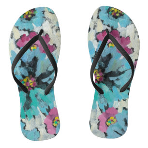 Graphic Pink and Blue Floral Flip Flops