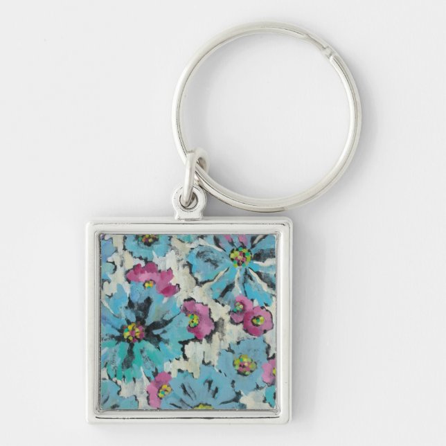 Graphic Pink and Blue Floral Key Ring (Front)