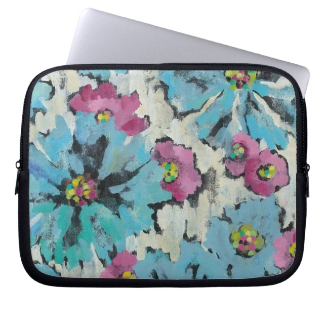 Graphic Pink and Blue Floral Laptop Sleeve (Front)