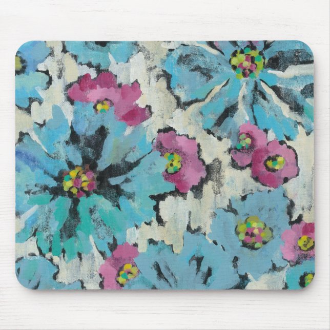 Graphic Pink and Blue Floral Mouse Mat (Front)