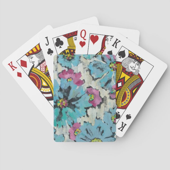 Graphic Pink and Blue Floral Playing Cards (Back)