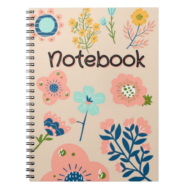 Graphic Pink Blue Floral Flowers Design Notebook (Front)