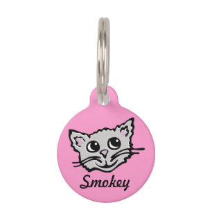 Graphic pink grey cat name & lost details pet tag