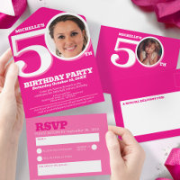 Graphic pink photo in the 0 of 50th Birthday