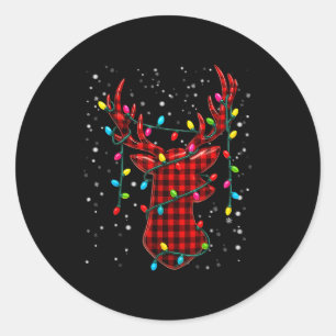 Graphic Plaid Rudolph Christmas Tree Light Xmas Me Classic Round Sticker